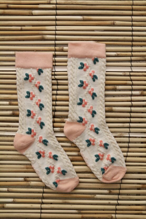 Bonjour - Chaussette - Farandole de fleurs rose