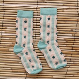 Bonjour - Chaussette - Rayure de fleurs menthe